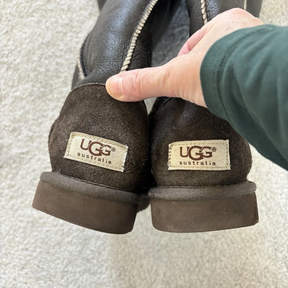 UGG Bailey Button Over the Knee Boots Bomber Brown‎ Leather Eva Shearling Size 7